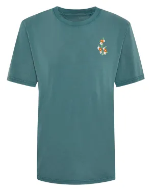 Floral Embroidered T-Shirt Teal