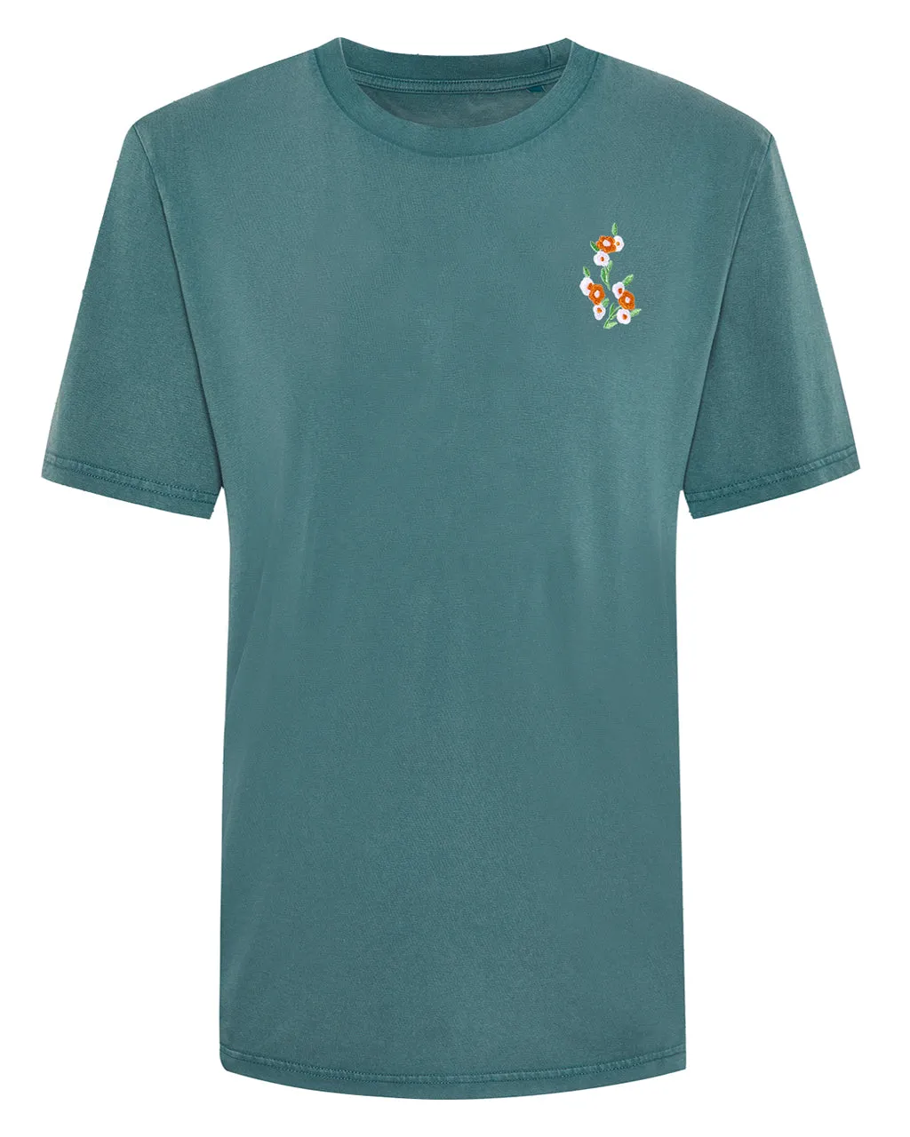 Floral Embroidered T-Shirt Teal