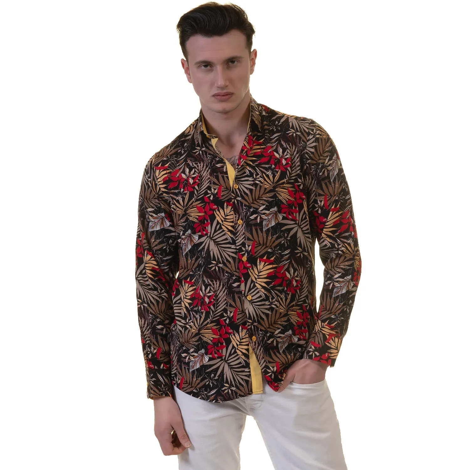 Floral Mens Slim Fit Designer Dress Shirt - tailored Cotton Shirts for