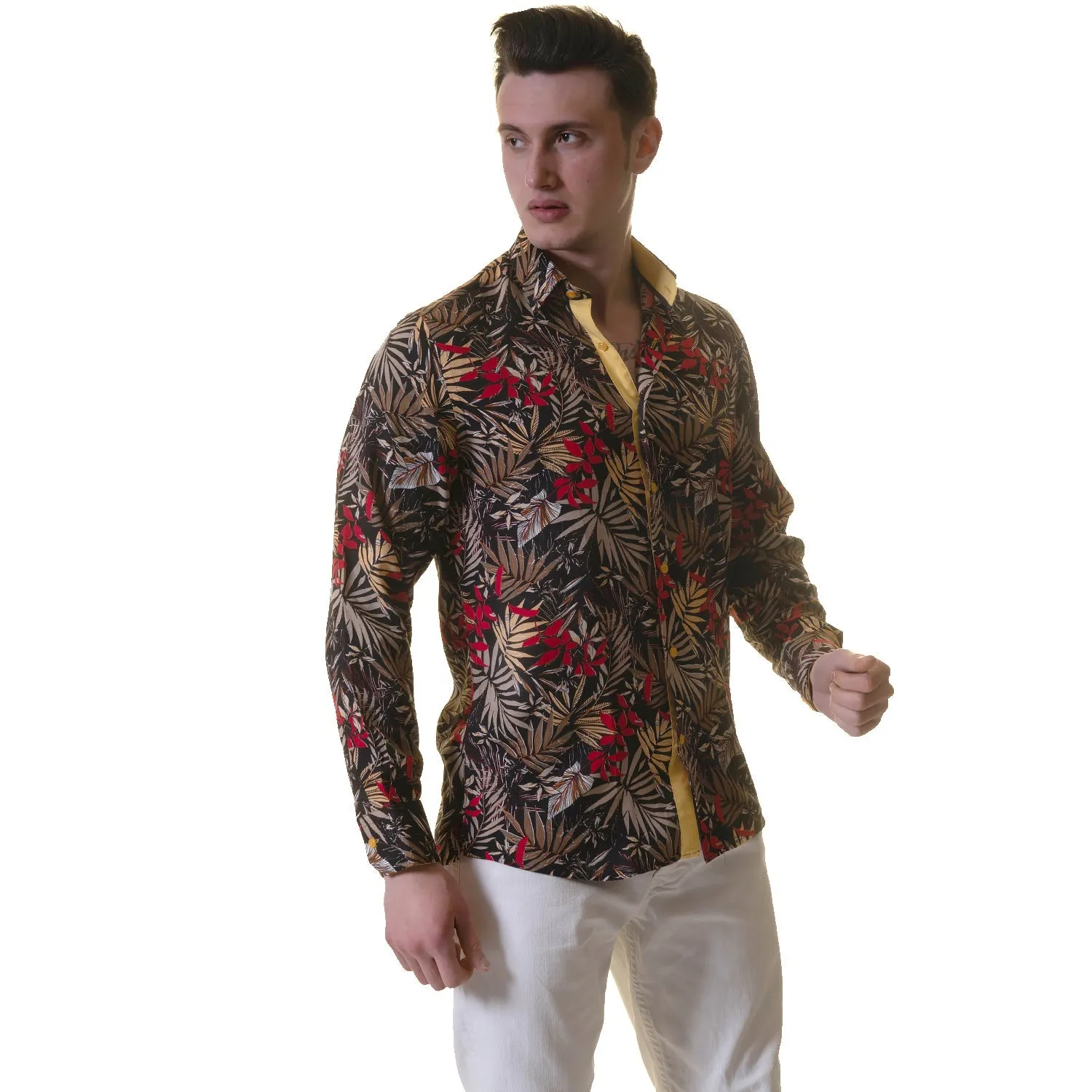 Floral Mens Slim Fit Designer Dress Shirt - tailored Cotton Shirts for