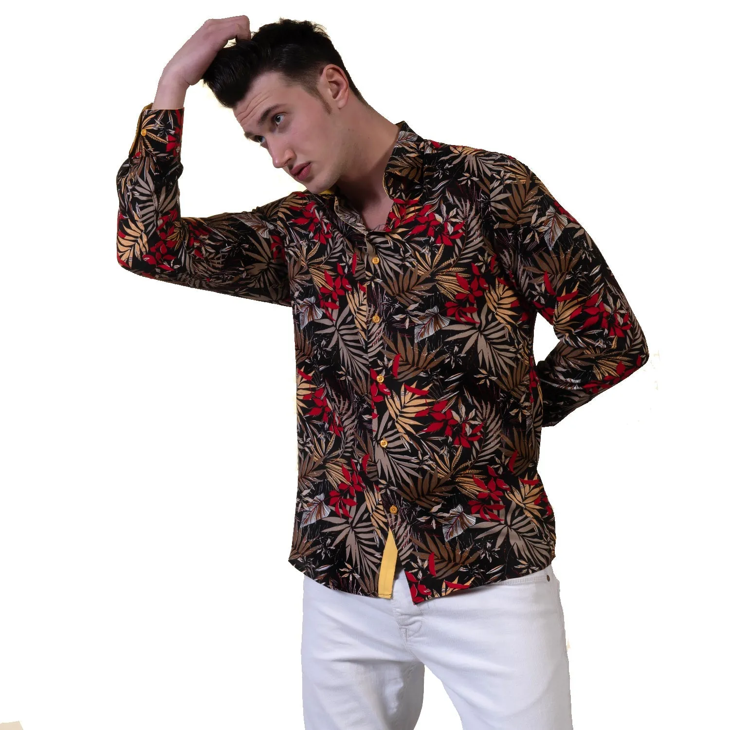 Floral Mens Slim Fit Designer Dress Shirt - tailored Cotton Shirts for
