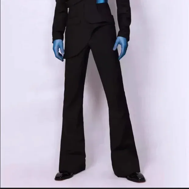 Four seasons men slim short asymmetrical suit large size casual splicing hollow decoration jacket