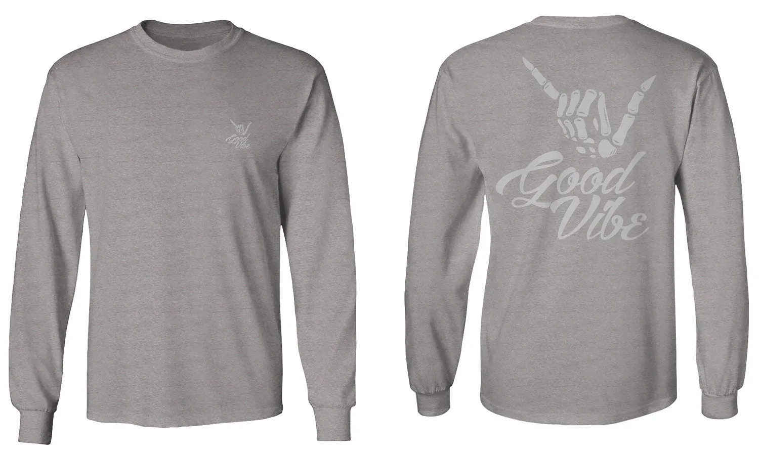 Front and Back Good Vibe Bones Hand Shaka Cool Vintage Hipster Graphic mens Long sleeve t shirt