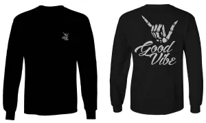 Front and Back Good Vibe Bones Hand Shaka Cool Vintage Hipster Graphic mens Long sleeve t shirt