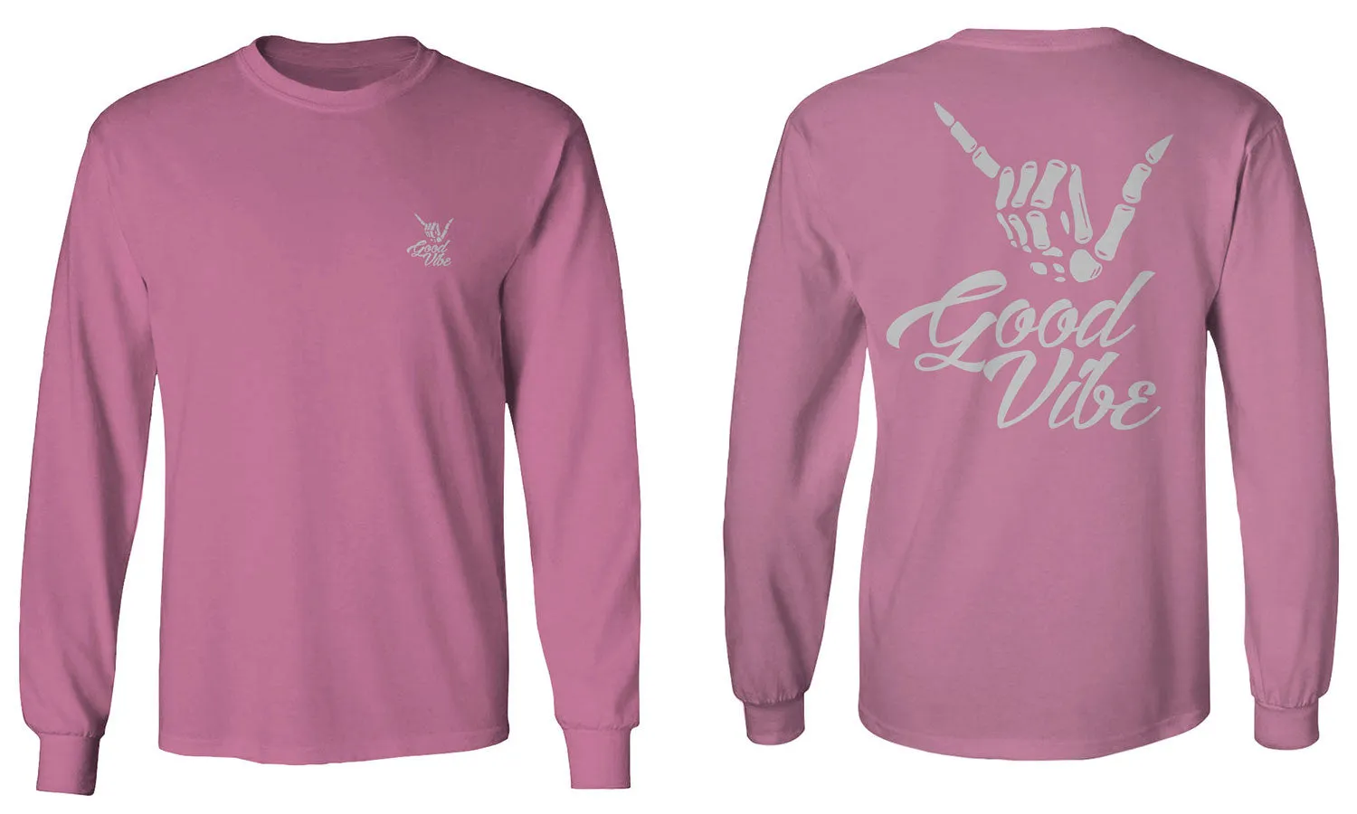 Front and Back Good Vibe Bones Hand Shaka Cool Vintage Hipster Graphic mens Long sleeve t shirt