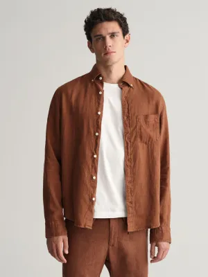 Gant Men Brown Regular Fit Solid Linen Shirt