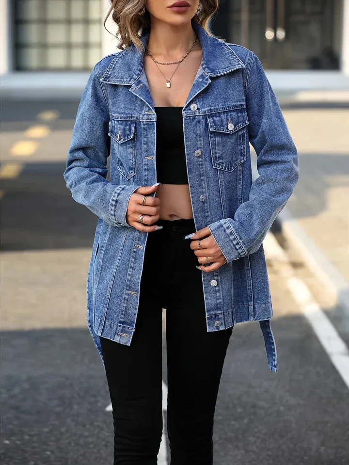 Gina - women's denim coat with flap pockets