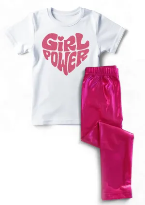 Girl Power Hot Pink Glitter Tee & Leggings Set