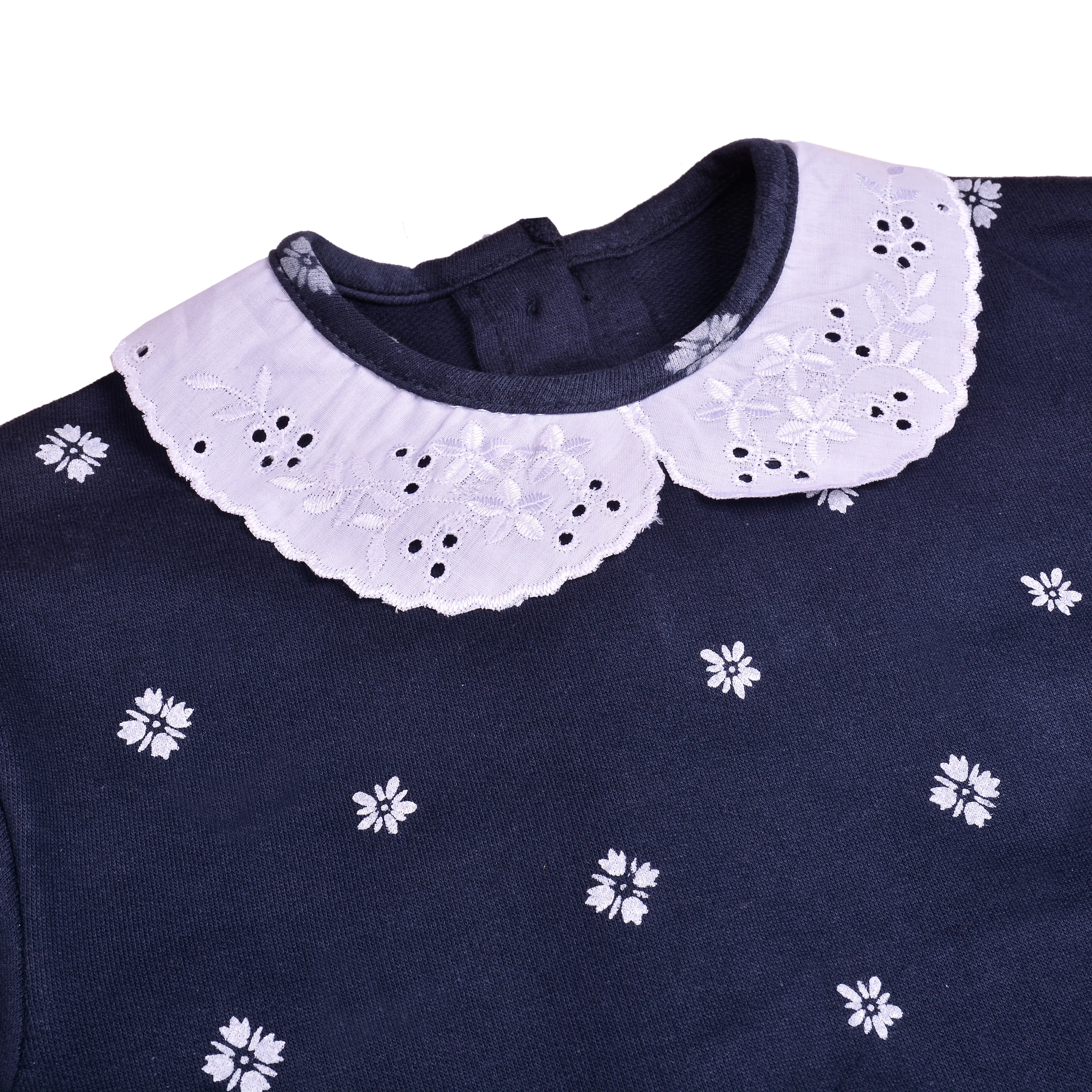 Girls Floral Collar Terry Top