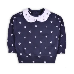 Girls Floral Collar Terry Top