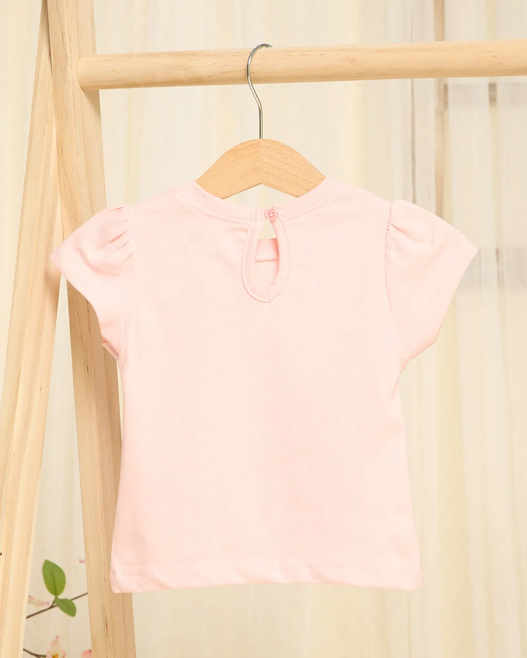 Girls Pink Floral Placement Printed T-Shirt