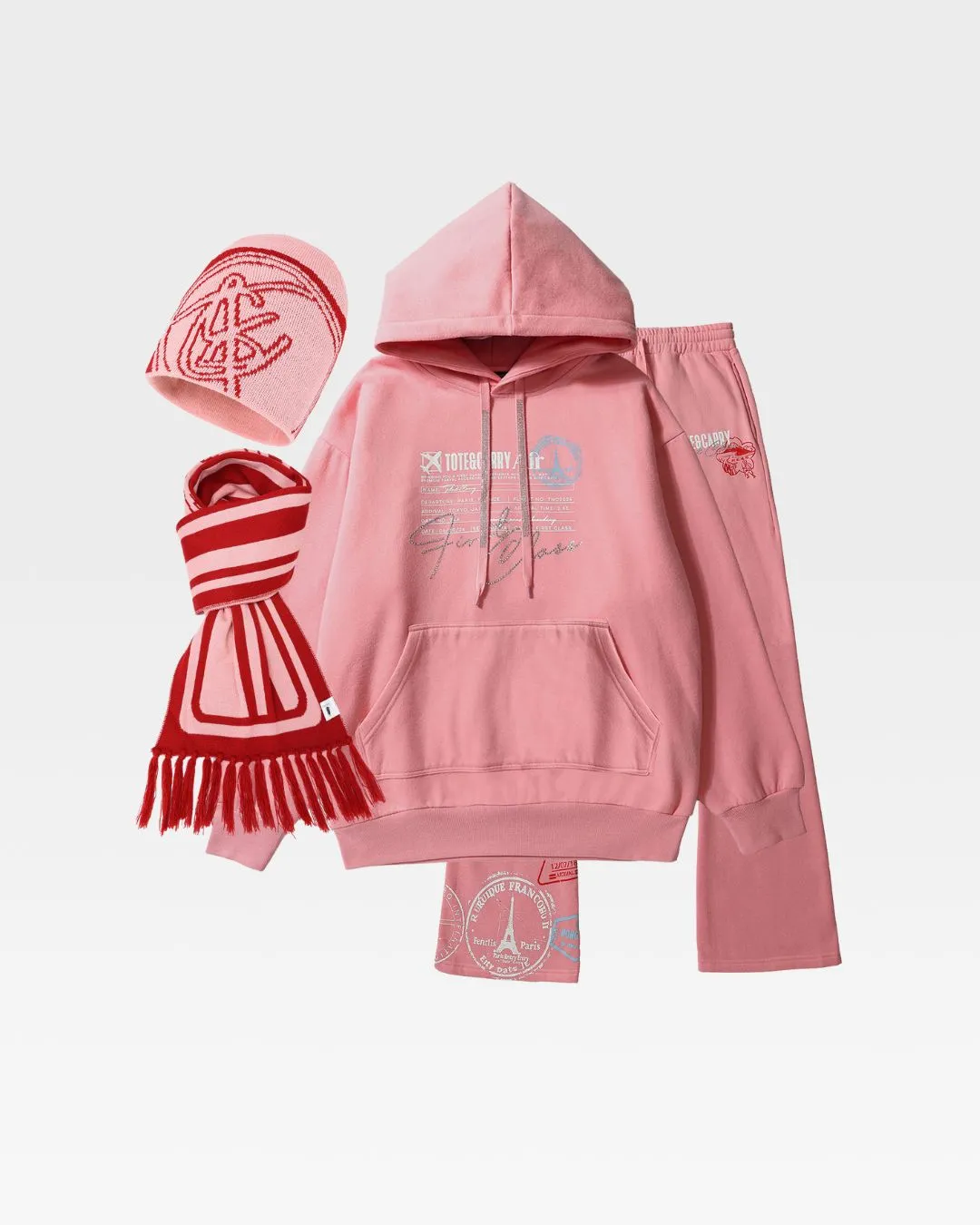 Globetrotter Tracksuit & Beanie Scarf Set in Pink