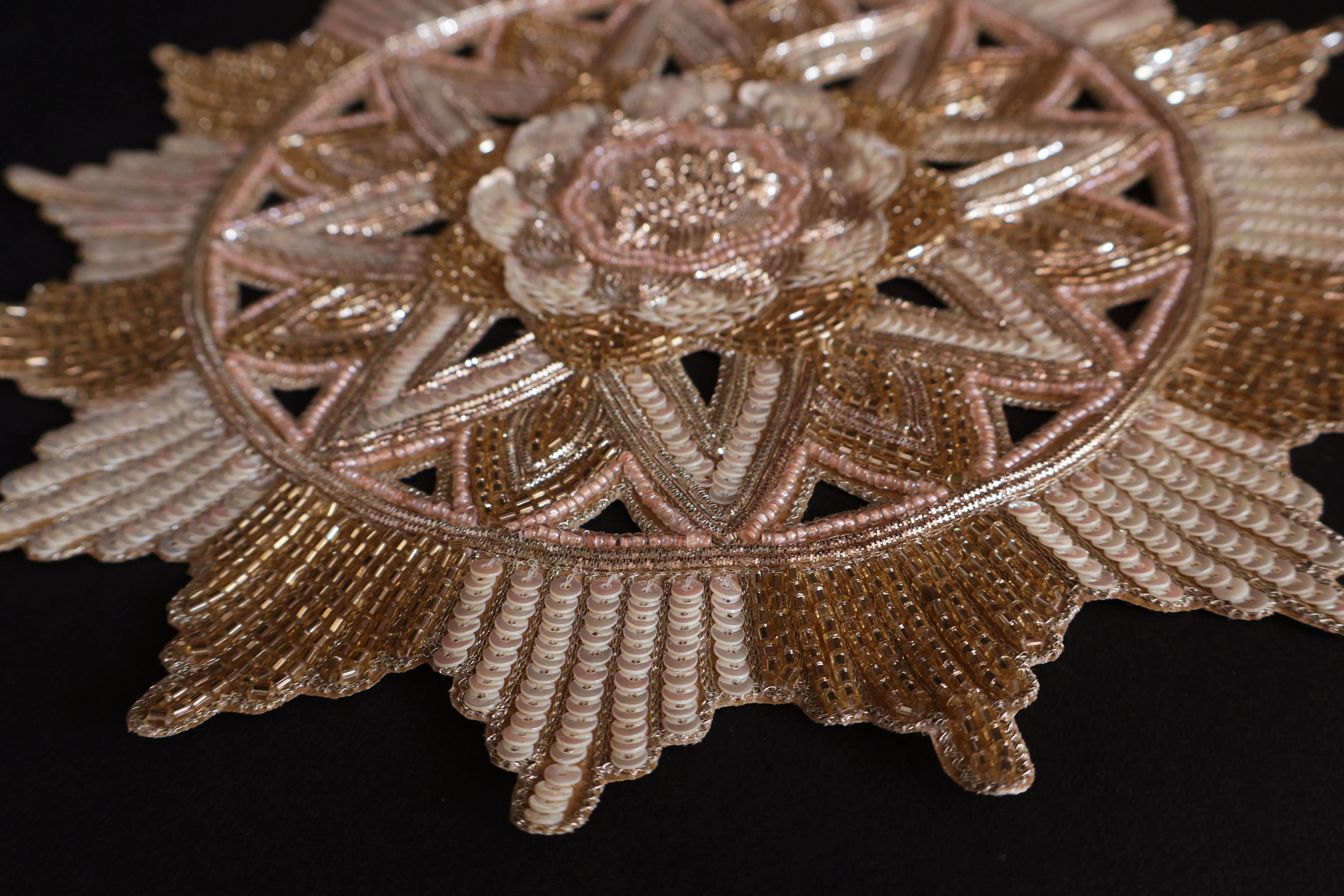 Golden Sequin Embroidered Mandala Patch