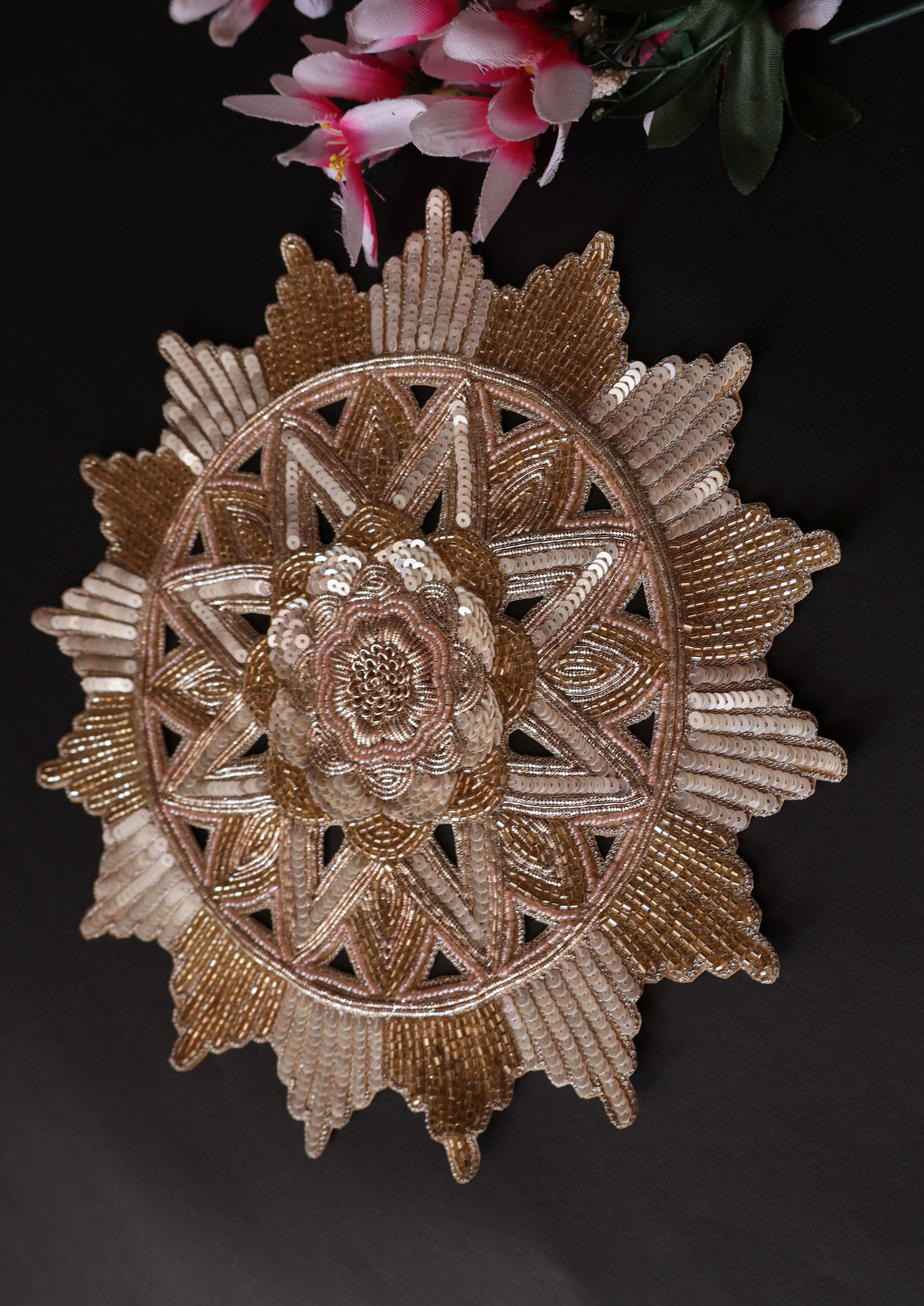 Golden Sequin Embroidered Mandala Patch