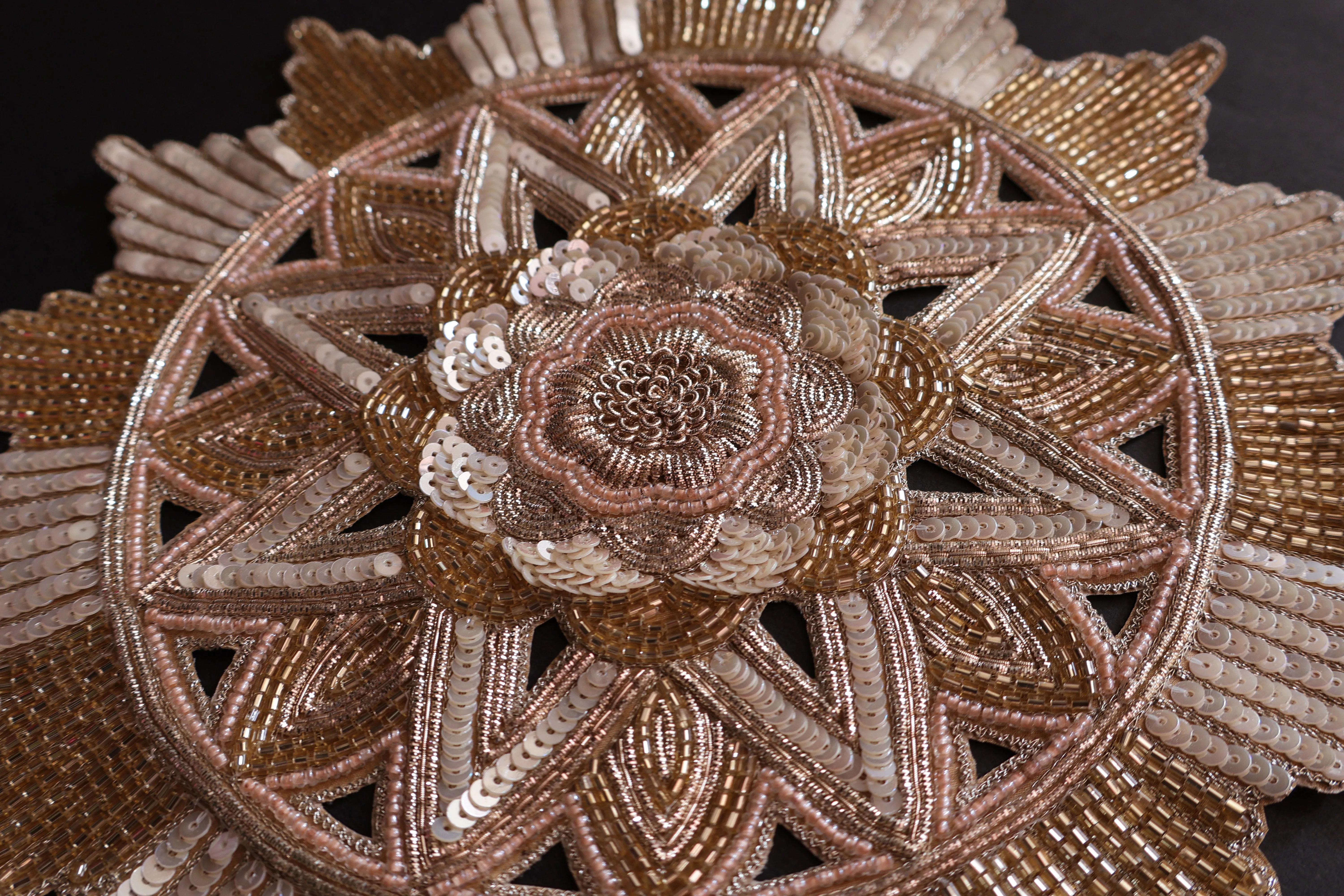 Golden Sequin Embroidered Mandala Patch