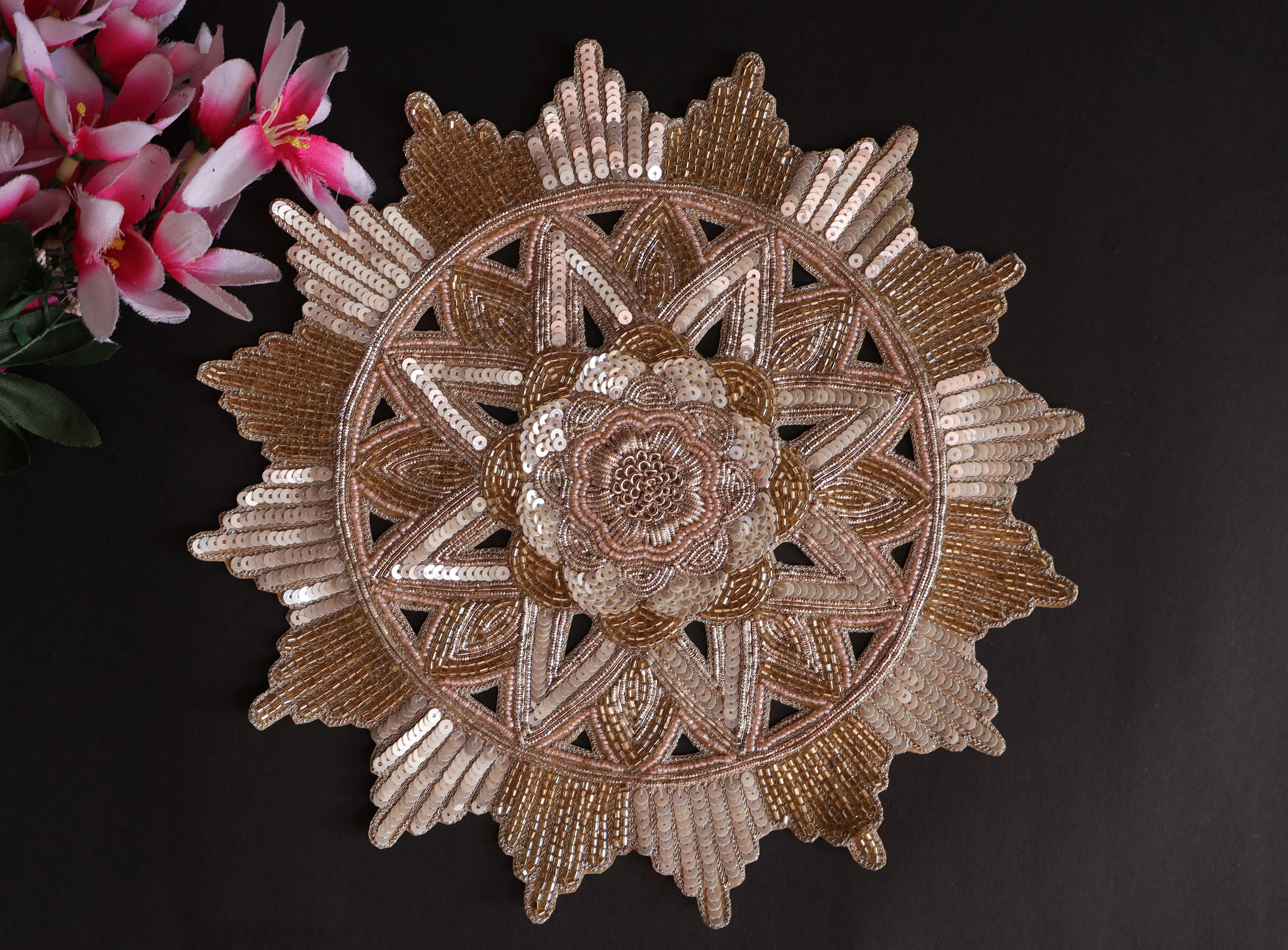 Golden Sequin Embroidered Mandala Patch