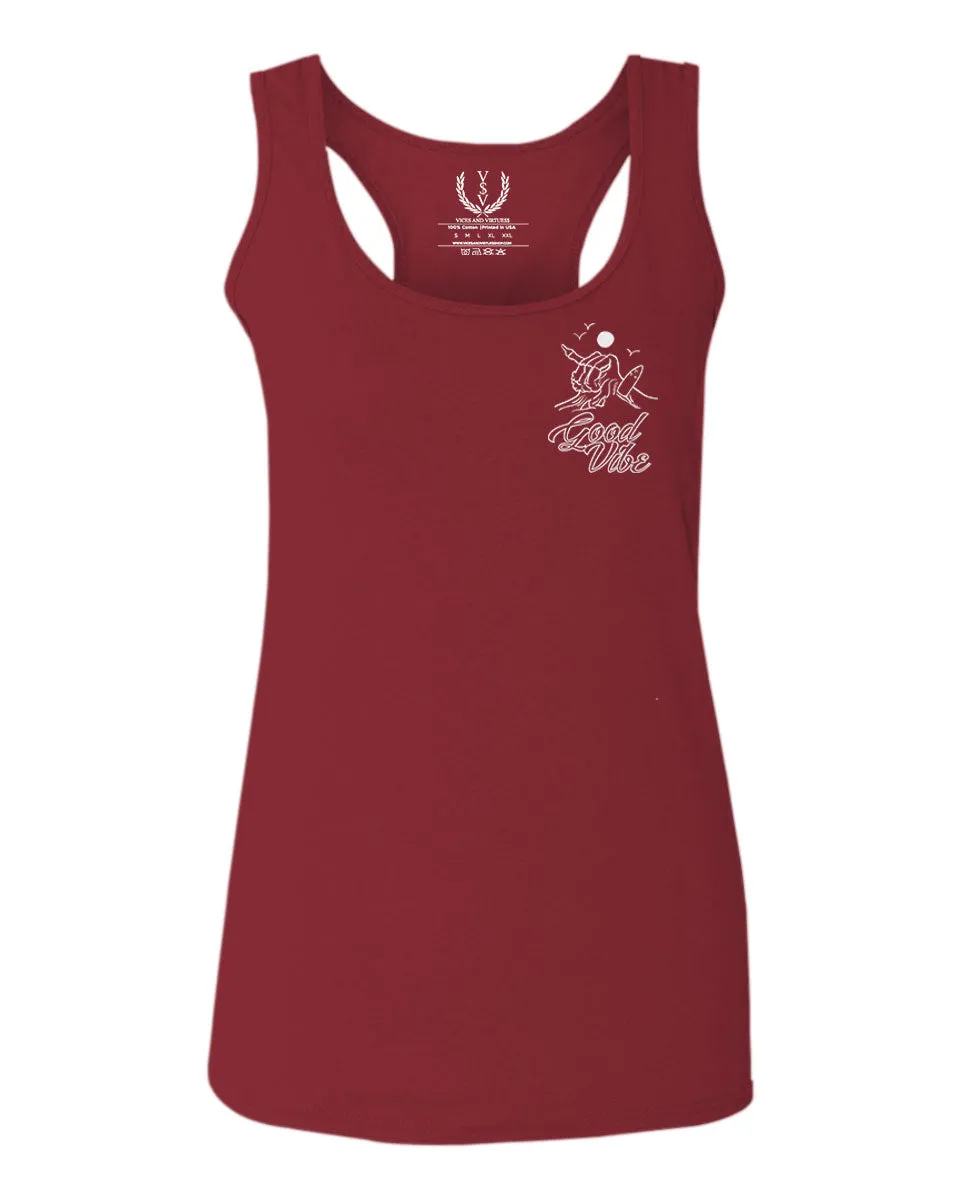 Good Vibe Bones Hand Shaka Cool Summer surf Beach  women's Tank Top sleeveless Racerback