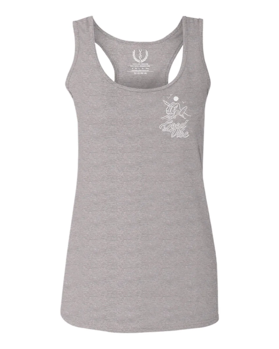 Good Vibe Bones Hand Shaka Cool Summer surf Beach  women's Tank Top sleeveless Racerback