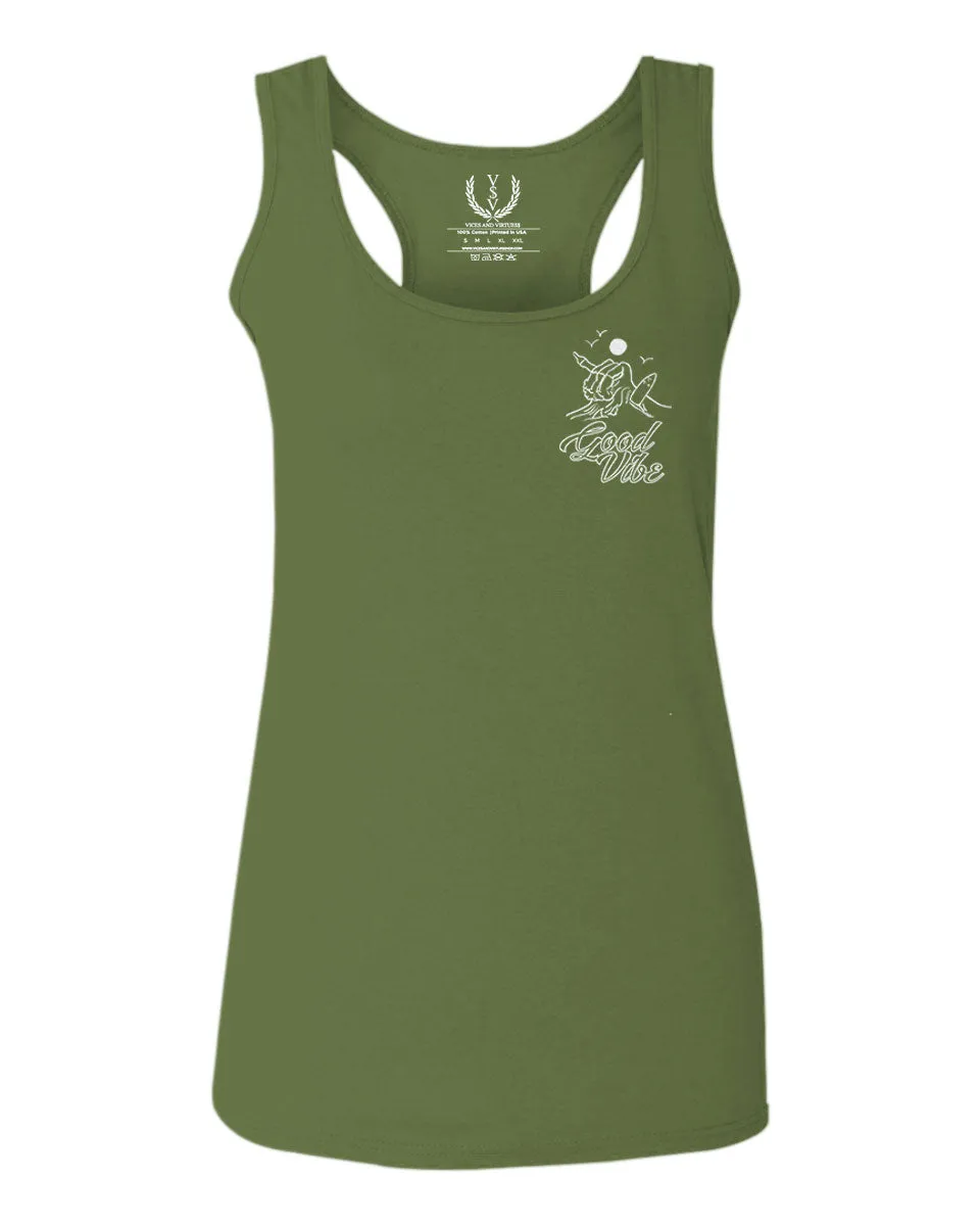 Good Vibe Bones Hand Shaka Cool Summer surf Beach  women's Tank Top sleeveless Racerback