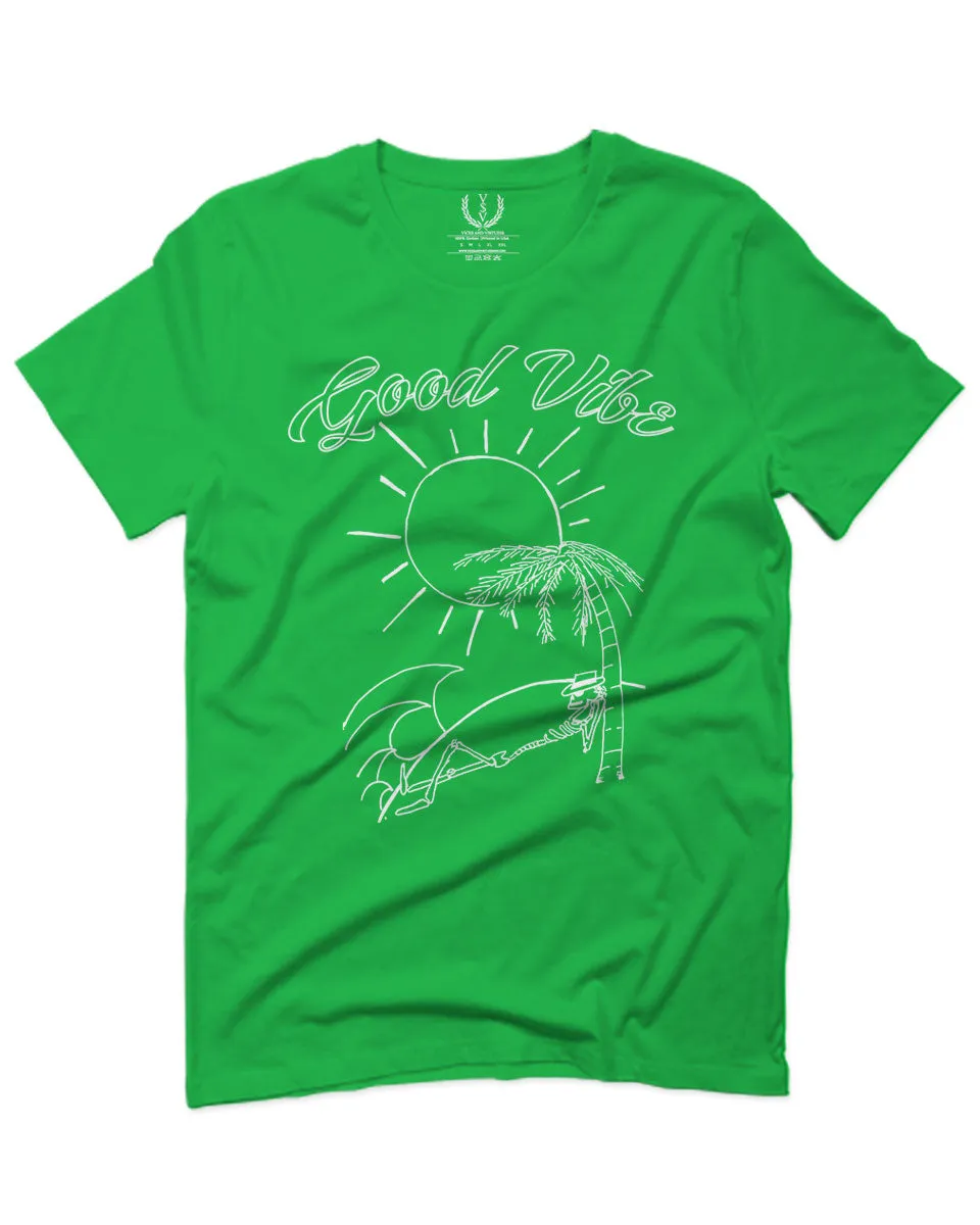 Good Vibe Summer Vintage Retro Beach surf Palm Tree Vacation Skeleton For men T Shirt