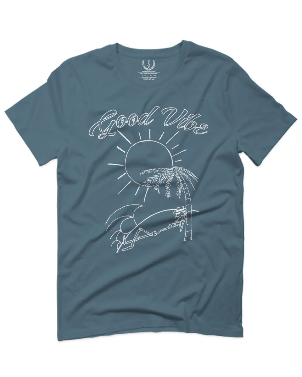 Good Vibe Summer Vintage Retro Beach surf Palm Tree Vacation Skeleton For men T Shirt