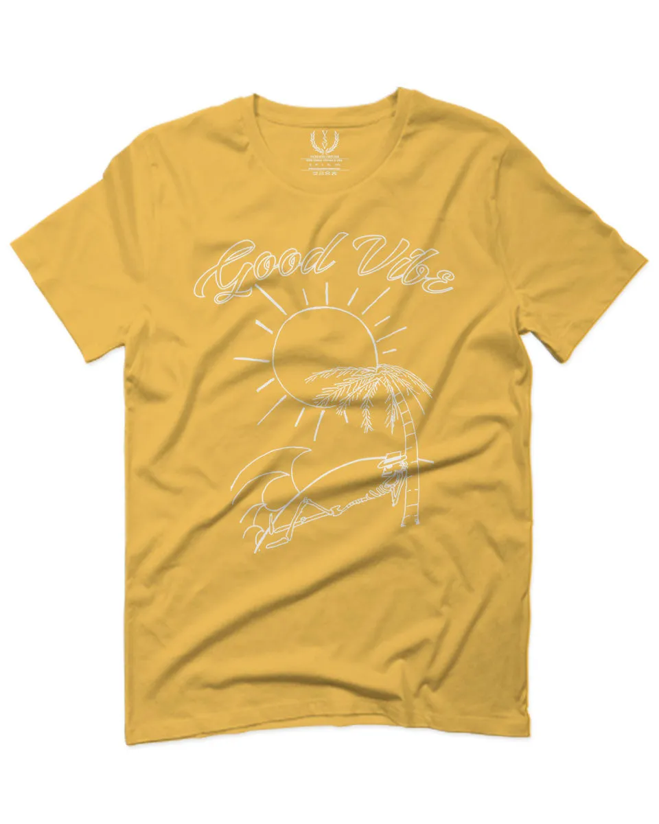 Good Vibe Summer Vintage Retro Beach surf Palm Tree Vacation Skeleton For men T Shirt