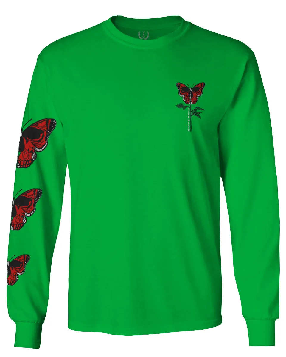 Graphic Cool Till Death Flower Skull Primitives Butterfly Vibes Floral mens Long sleeve t shirt