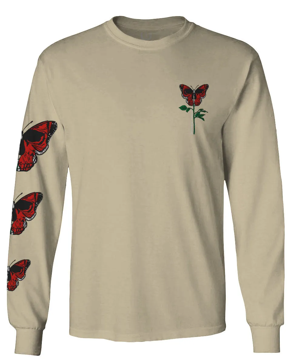 Graphic Cool Till Death Flower Skull Primitives Butterfly Vibes Floral mens Long sleeve t shirt