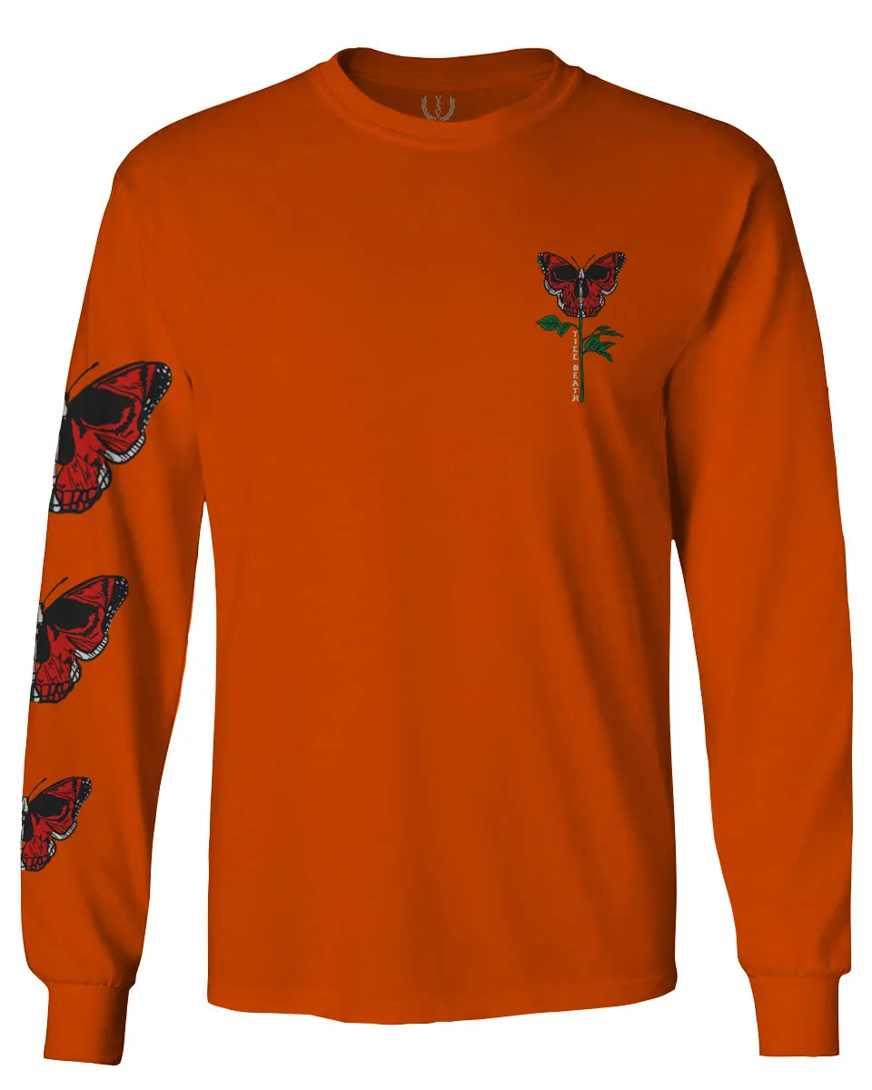 Graphic Cool Till Death Flower Skull Primitives Butterfly Vibes Floral mens Long sleeve t shirt