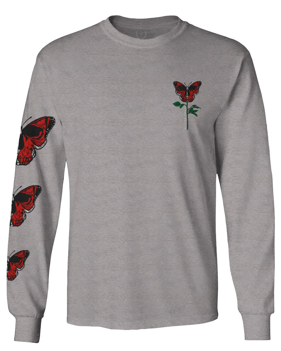 Graphic Cool Till Death Flower Skull Primitives Butterfly Vibes Floral mens Long sleeve t shirt