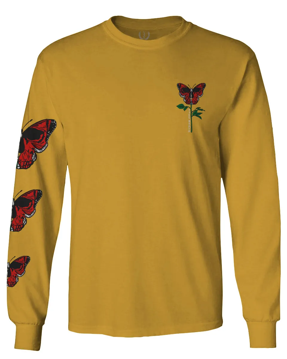 Graphic Cool Till Death Flower Skull Primitives Butterfly Vibes Floral mens Long sleeve t shirt