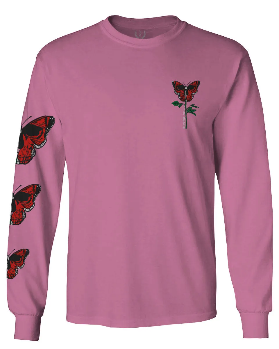 Graphic Cool Till Death Flower Skull Primitives Butterfly Vibes Floral mens Long sleeve t shirt