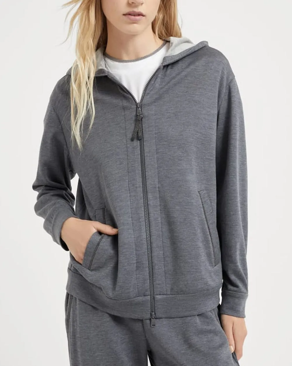 Grey Felpa Zip Hoodie