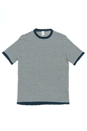 GRP Knitwear Crew Neck PLR 100 Linen Stripe Blue