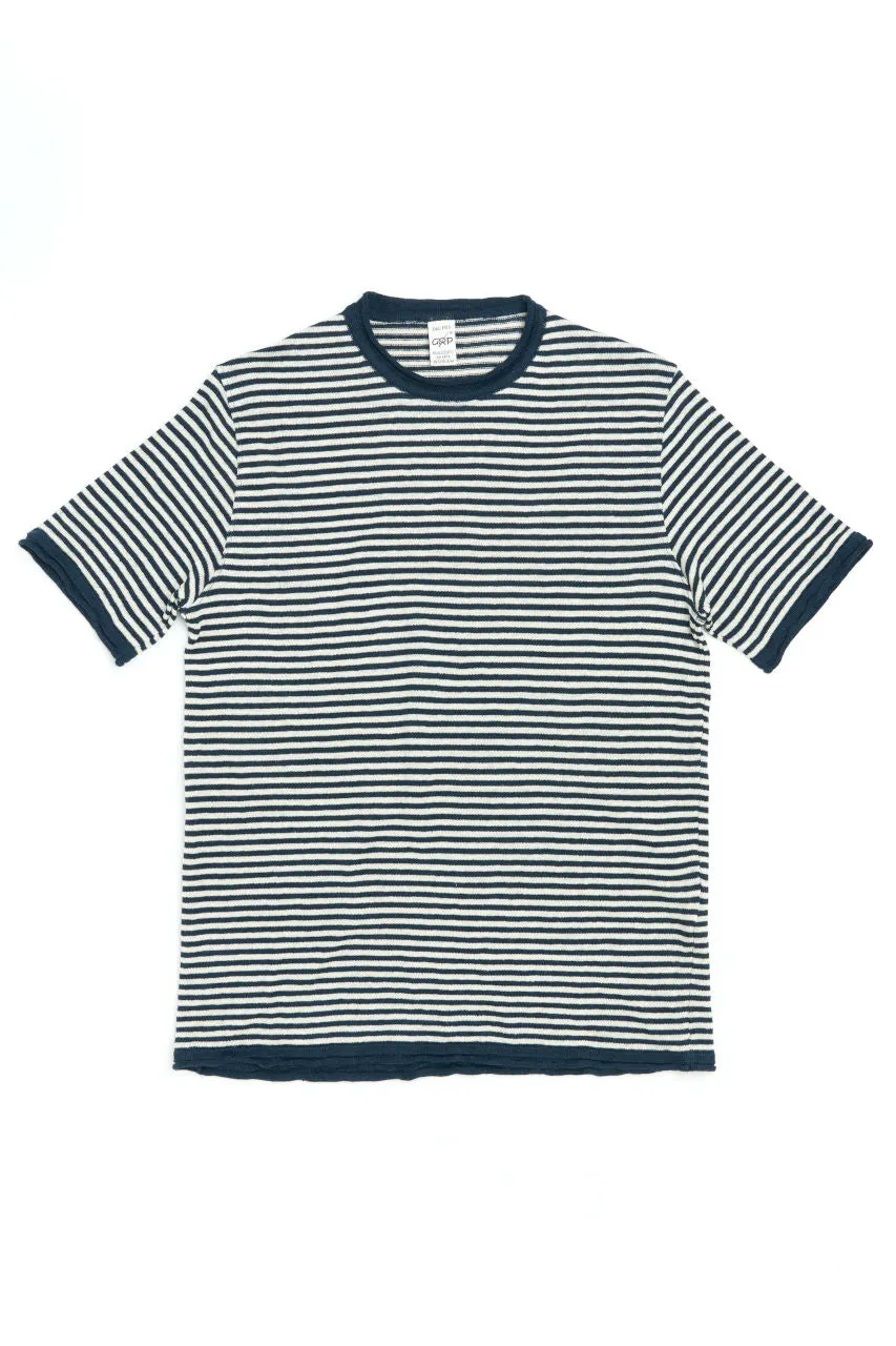 GRP Knitwear Crew Neck PLR 100 Linen Stripe Blue