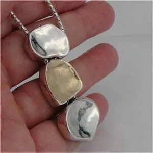 Hadar Designers 9k Yellow Gold 925 Silver Pendant Handmade Brushed (I n613) SALE