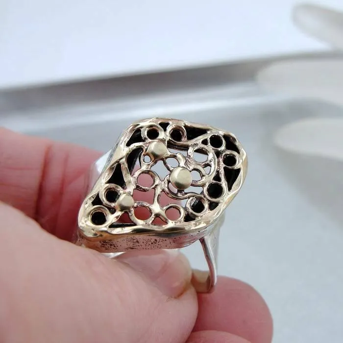 Hadar Designers Filigree 9k Yellow Gold 925 Silver Ring 6.5,7,8,8.5(I r429) SALE