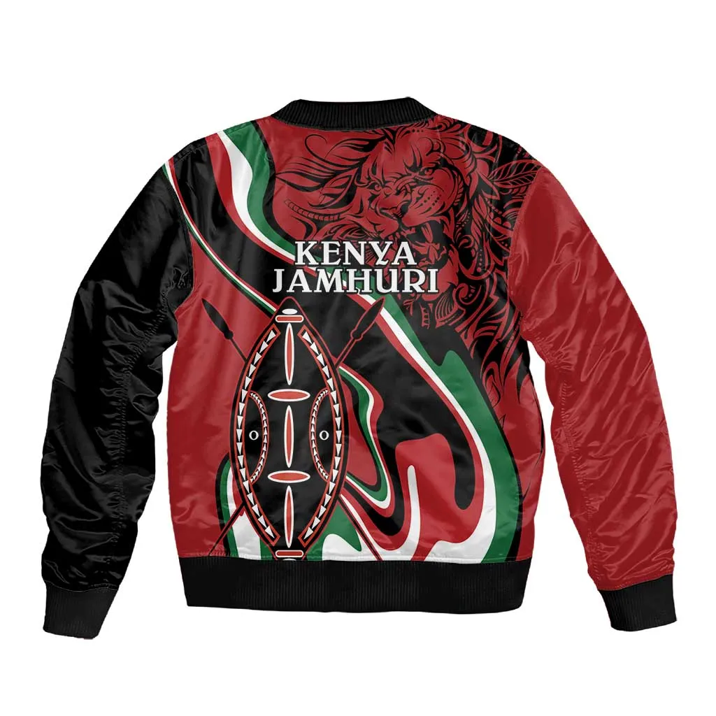 Happy Jamhuri Day Kenya Sleeve Zip Bomber Jacket Kenyan Lion and Maasai Shield LT9