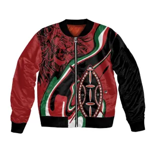 Happy Jamhuri Day Kenya Sleeve Zip Bomber Jacket Kenyan Lion and Maasai Shield LT9