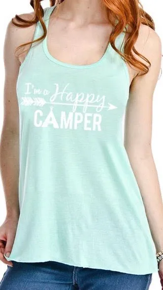 Hats or tanks { I'M A HAPPY CAMPER } { Camping hair don’t care } { Camping life } { Glamping hair don’t care } Embroidered distressed gray unisex trucker caps. Adjustable Velcro and hole for pony. RV there yet?