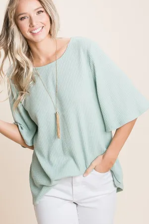 Hazel Blues® |  BOMBOM Round Neck Waffle Knit T-Shirt