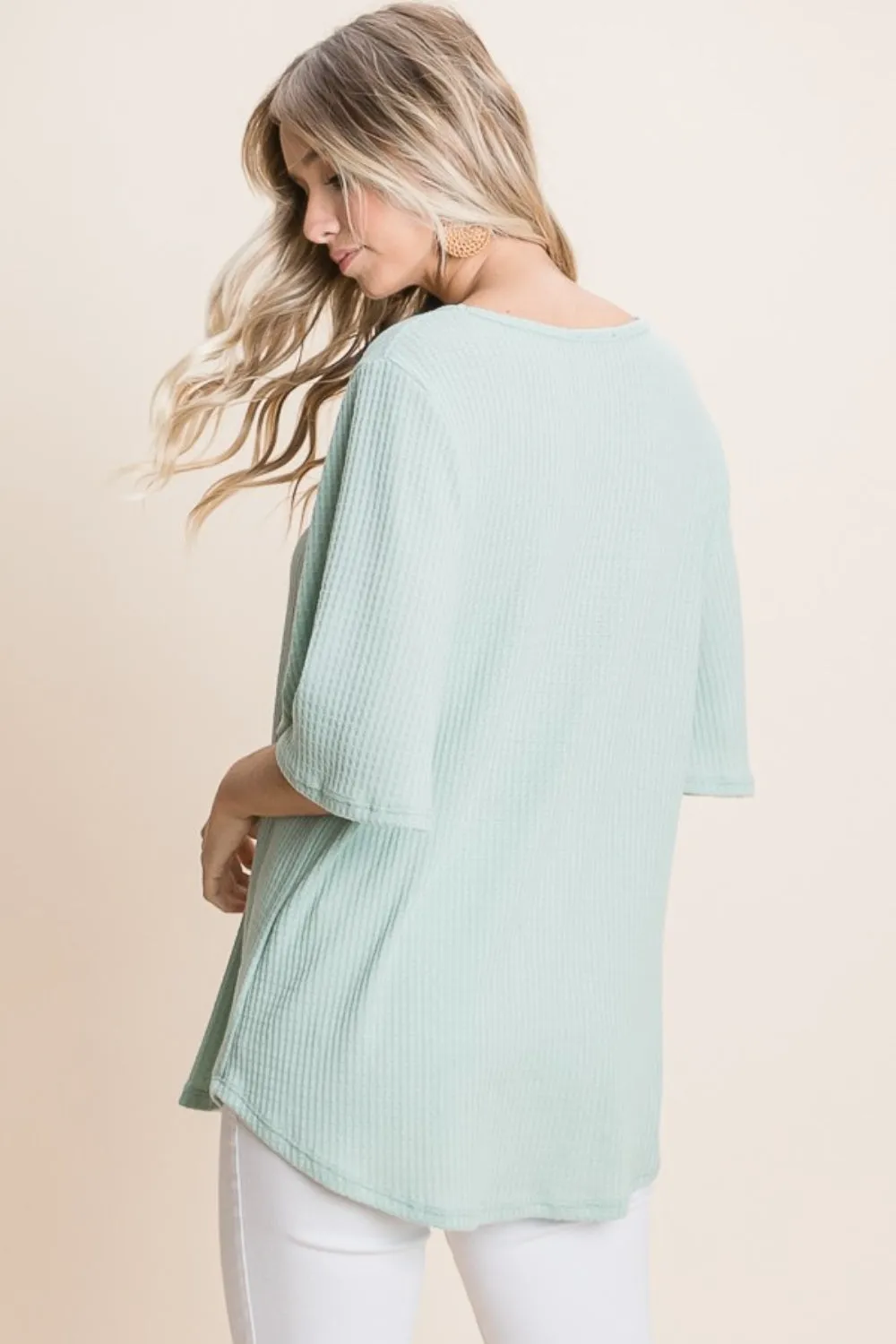 Hazel Blues® |  BOMBOM Round Neck Waffle Knit T-Shirt