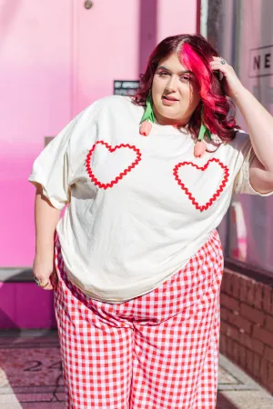 Heart T-Shirt - Cream/Red Double Heart - Size XL (RTS)