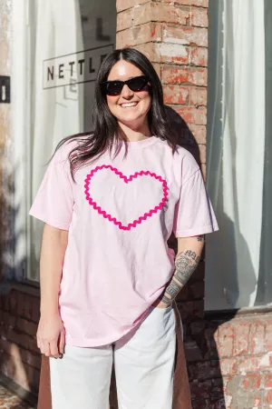 Heart T-Shirt - Pink/Hot Pink - Size L - (RTS)