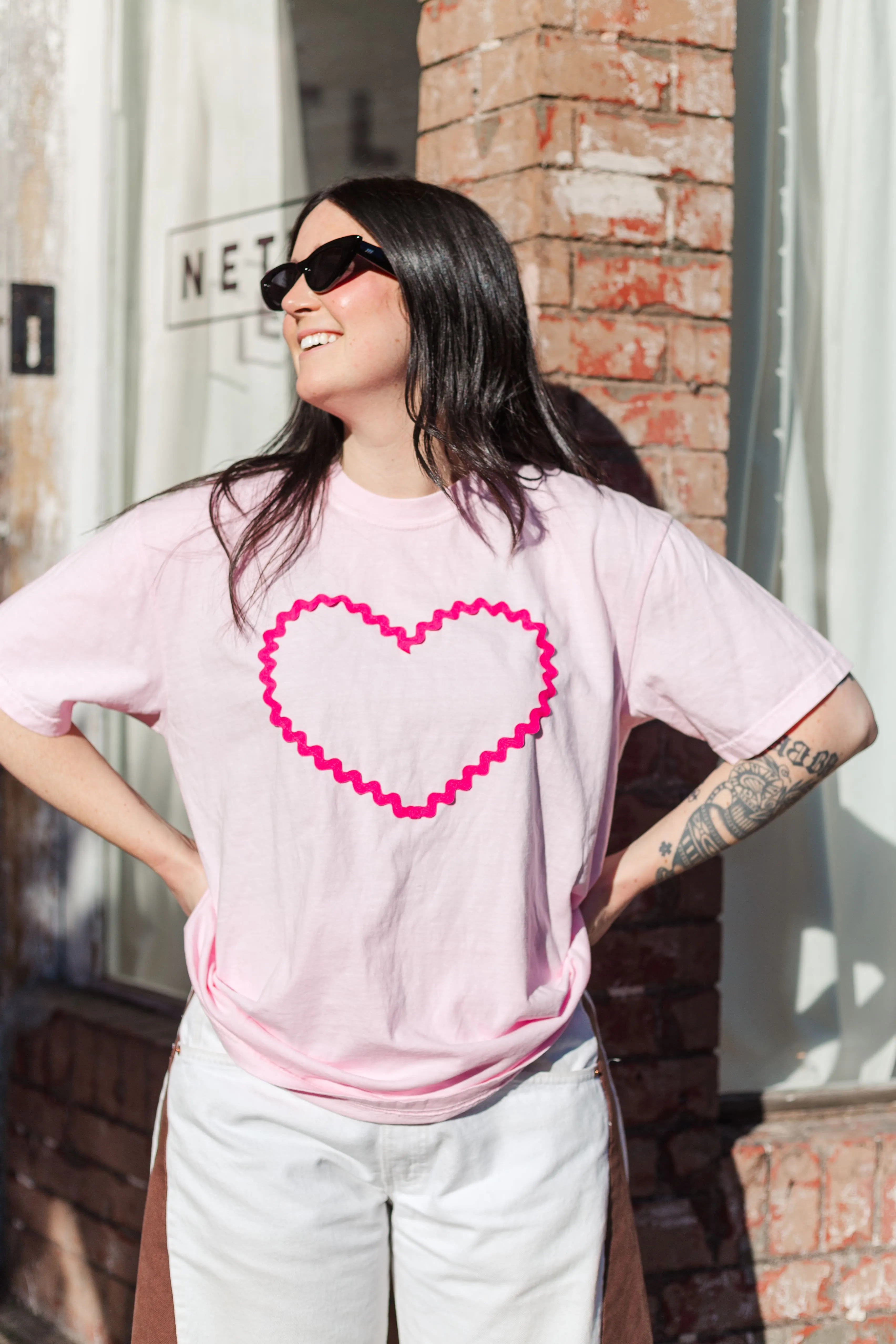Heart T-Shirt - Pink/Hot Pink - Size L - (RTS)