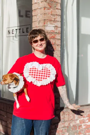 Heart T-Shirt - Red/Red Gingham Ruffle - Size XL (RTS)