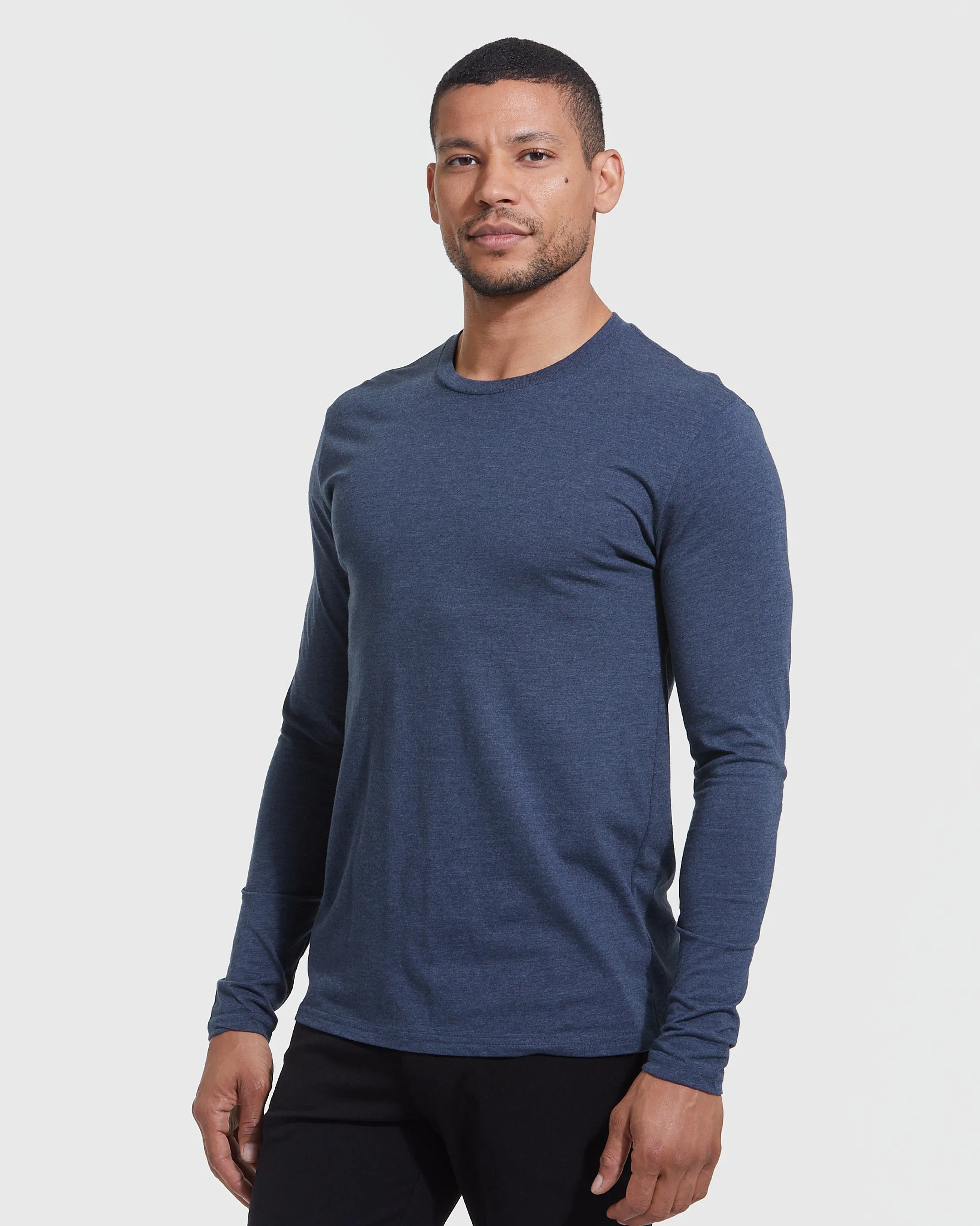 Heather Navy Long Sleeve Crew Neck Tee