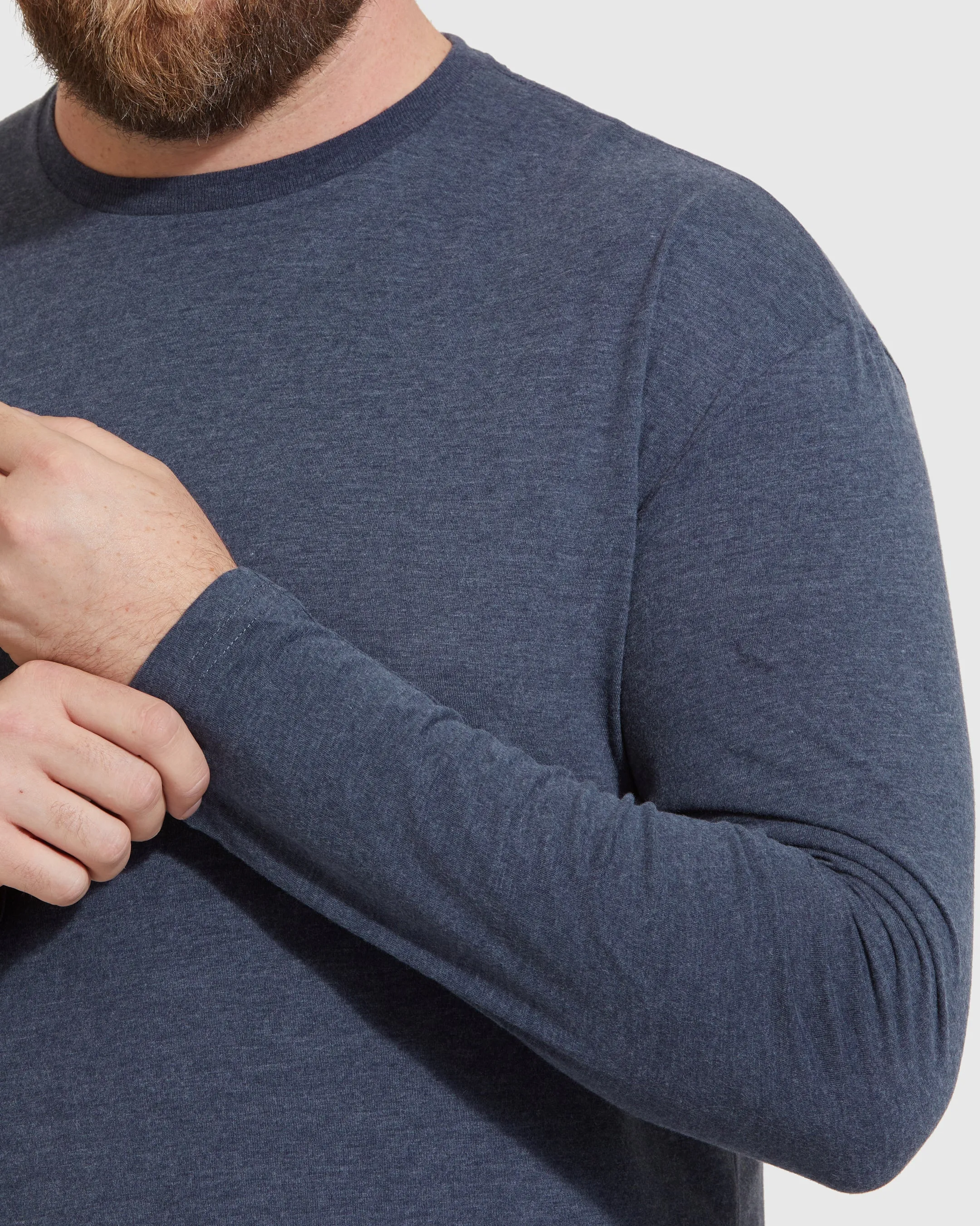 Heather Navy Long Sleeve Crew Neck Tee