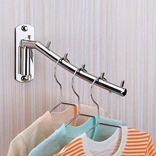 Hellonexo Folding Wall Mounted Clothes Hanger Rack Wall Clothes Hanger Stainless Steel Swing Arm Wall Mount Clothes Rack Heavy Duty Drying Coat Hook Clothing Hanging System Closet Storage Organizer