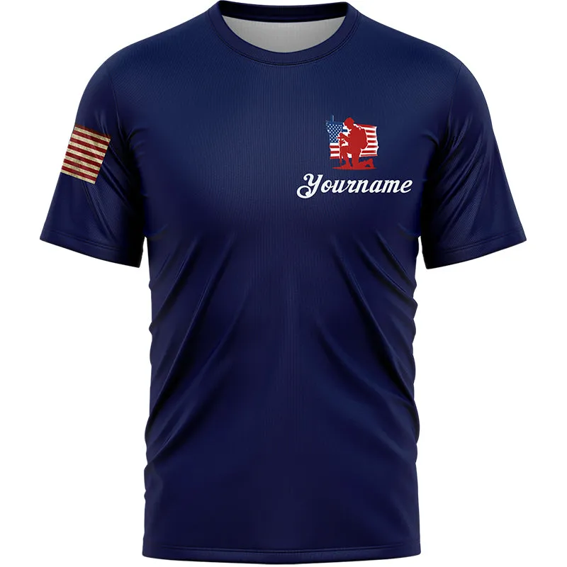 Home Of The Free Because Of The Brave Custom Navy American Patriot Name T-Shirt